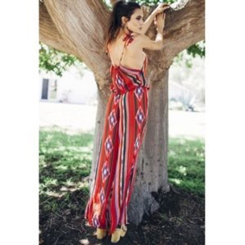 Tysa Sun Goddess Open Back Wide Leg Stripe Jumpsuit Pants Romper
